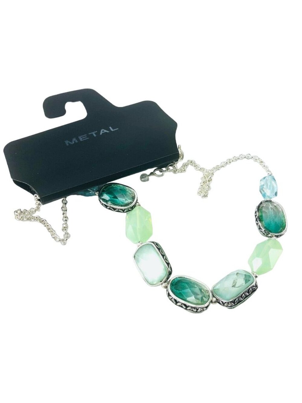 Kohl's Metal Necklace Silver-Tone with Green Acrylic Stones